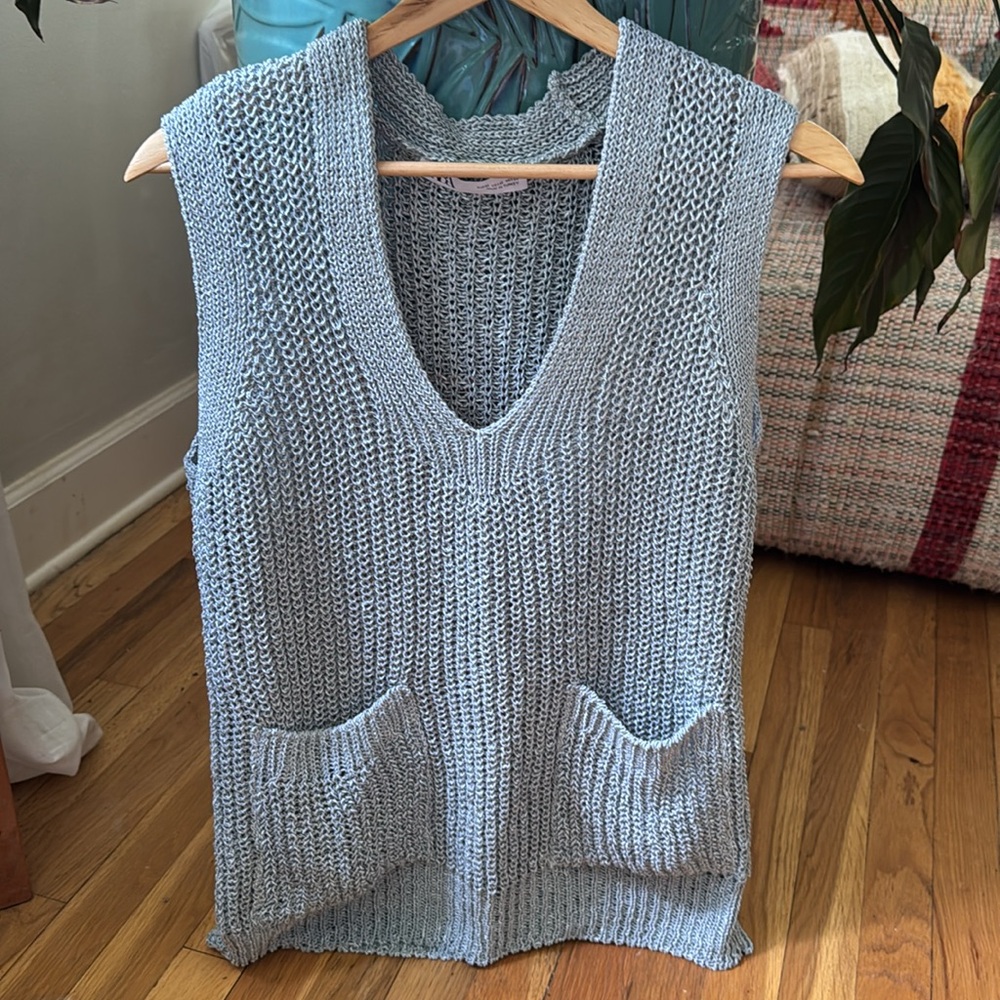 Zara Gray/blue Knit V-Neck Vest
